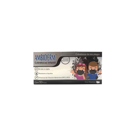 CUBREBOCAS 3 PLIEGOS INFANTIL NEGRO C50 AMBIDERM